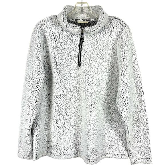 Bobbie Brooks Sherpa Fleece Pullover Zip Lightweight White Streetwear Womens LG - Picture 1 of 13